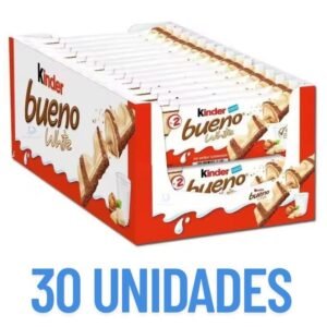Kinder Bueno Chocolate con leche y crema de avellanas 30*43g,Kinder Bueno White ,Caja de 30 unidades,Barritas de Chocolate
